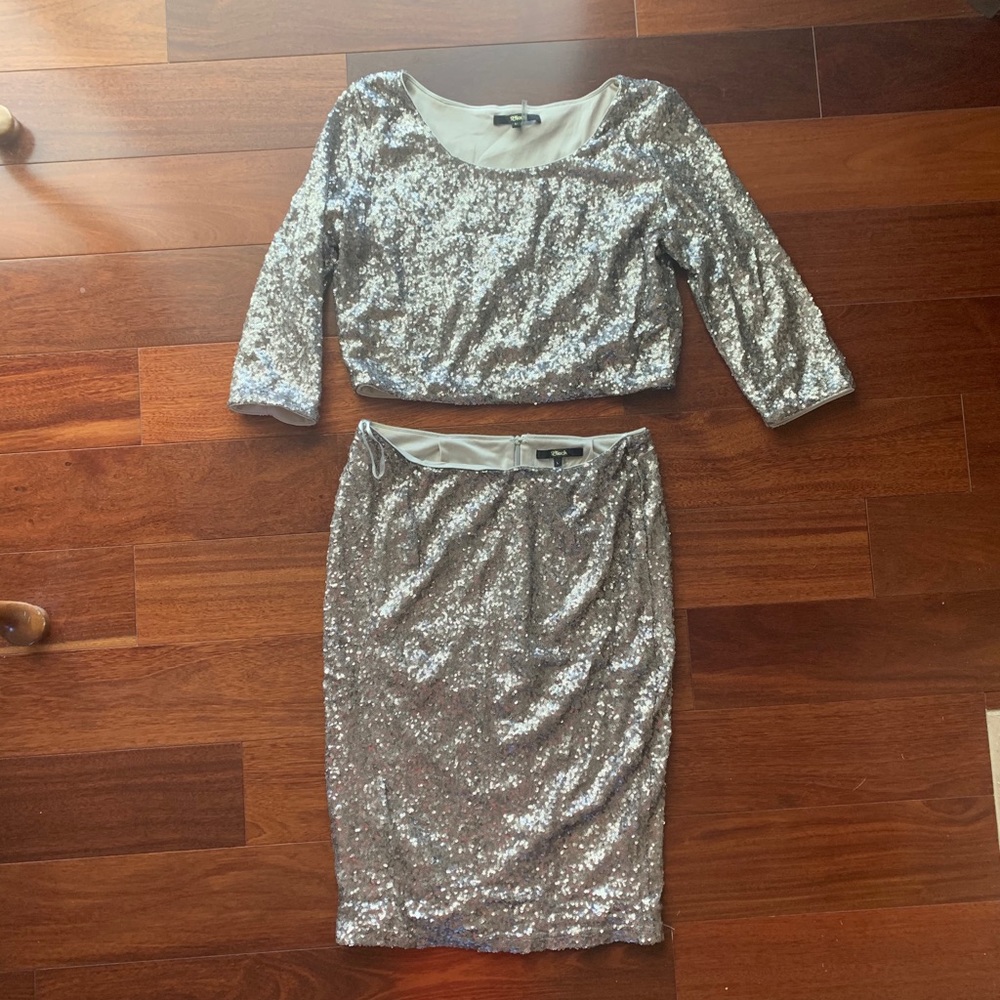 Sequin skirt and crop top.